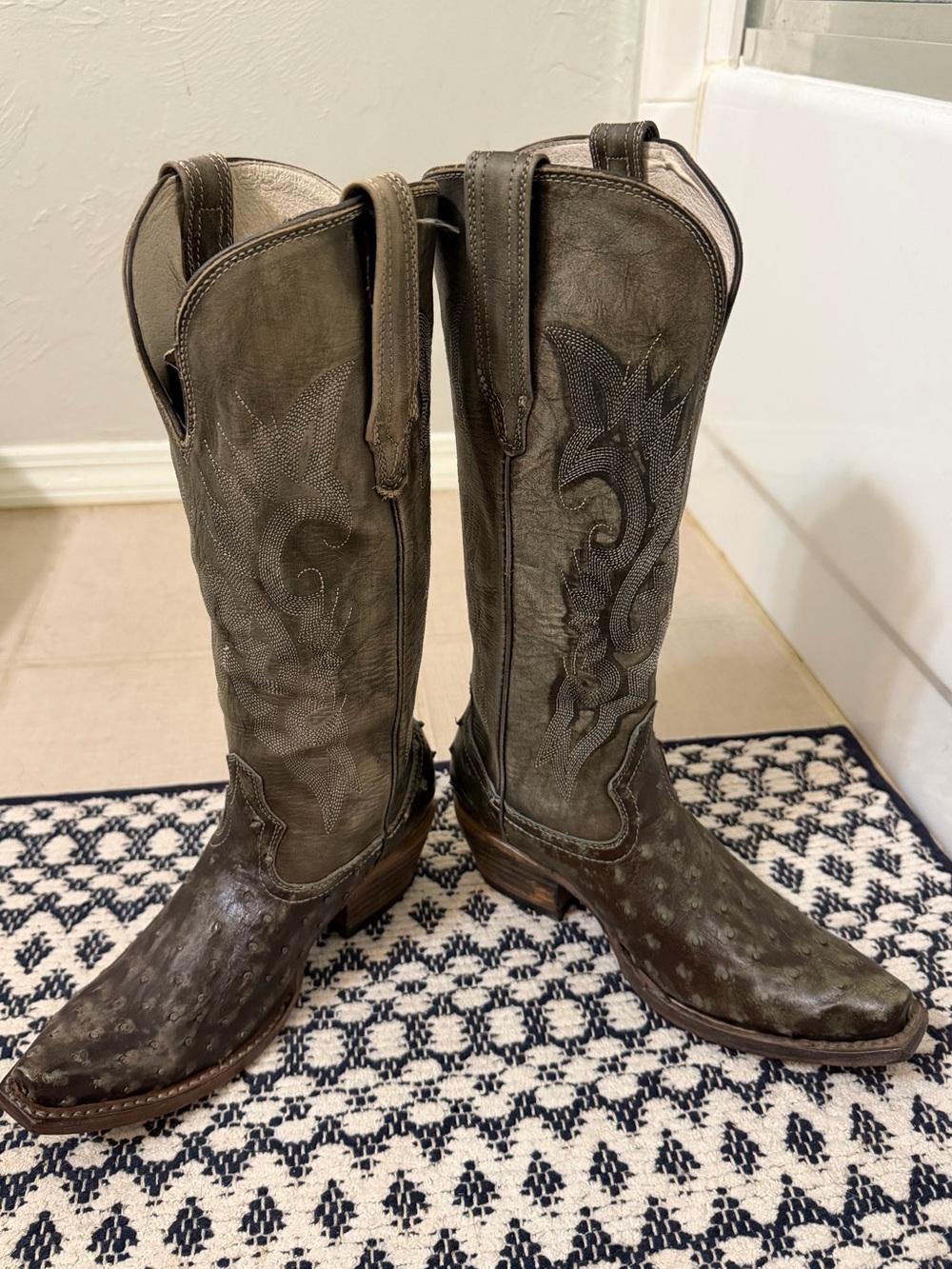 Freebird Woodland Olive Ostrich Western Boots Size 6 New